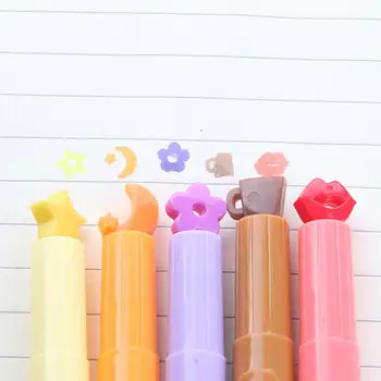 

1pc Candy Color Seal Solid Highlighter Pen Kawaii Red Lip Star Cloud Shape Label Pen Watercolor Stationery Supplies Painting Pen