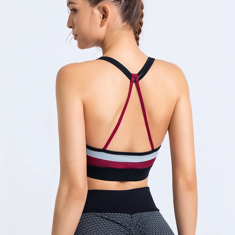 Sports Bra Women Push Up Underwear Contrast Stitching Female Bra Sexy Back Design Fitness Yoga Sport Bra High Stretch Fit Bra