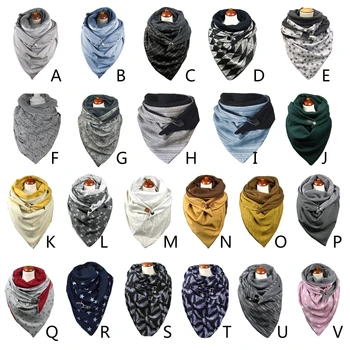 

Women Winter Thicken Warm Scarf with Button Clip Vintage Floral Plaid Feather Printing Soft Wrap Bib Windproof Shawl