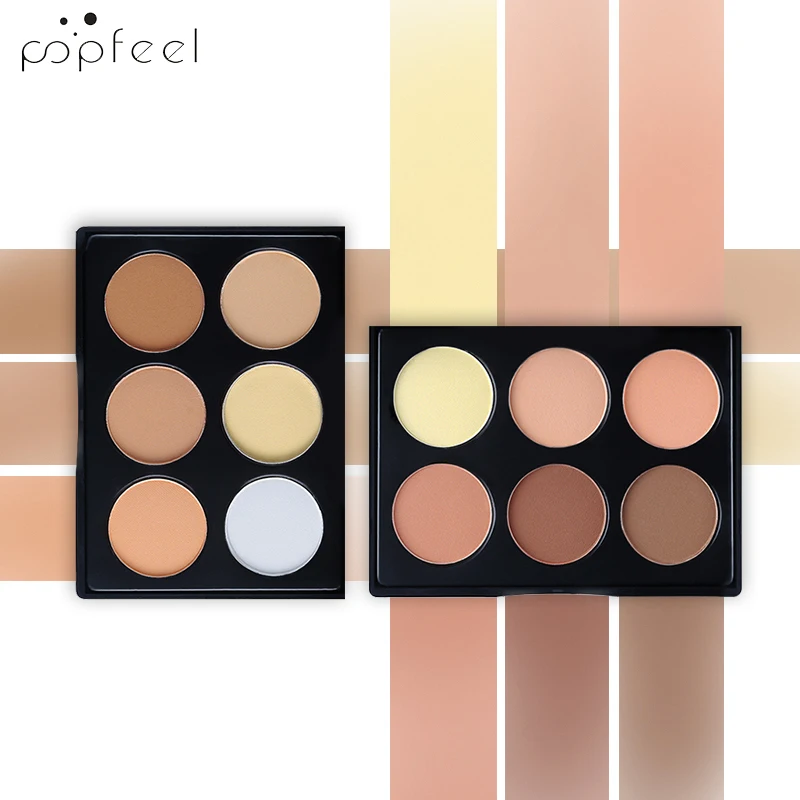 POPFEEL, 6 цветов, пудра для лица, прессованная пудра, румяна, ретуширующие тени, контроль над маслом, осветляющие основы, макияж, 55 г