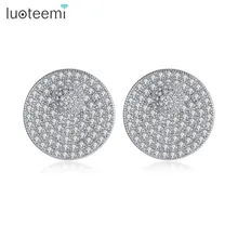 LUOTEEMI, новинка, изысканные круглые серьги-гвоздики для женщин, свадебные, вечерние, Роскошные, CZ, красивые, два цвета, ювелирные изделия, Brincos, Рождественский подарок