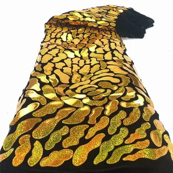 

New Arrival Sequins Lace Fabrics African Nigerian Tulle Mesh Lace Fabric for Wedding Velvet Lace Fabrics with Sequins yellow