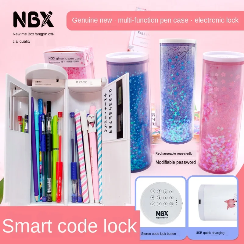 Pencil Case Code Lock Pen Box NBX Password Pencil Case Large Capacity Stationery Box Multi-Function Cylindrical