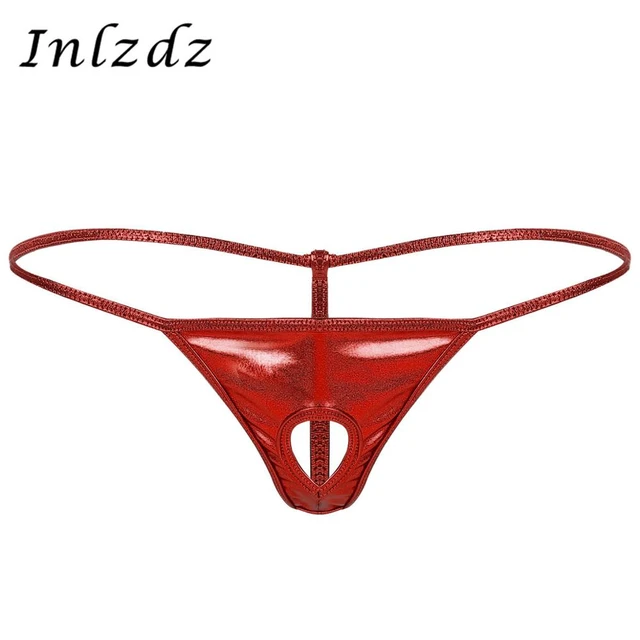 Mens Lingerie Sexy Underwear Open Butt G-String T-back Thong Bikini Briefs  Shiny Metallic Panties Low Rise Front with Penis Hole - AliExpress