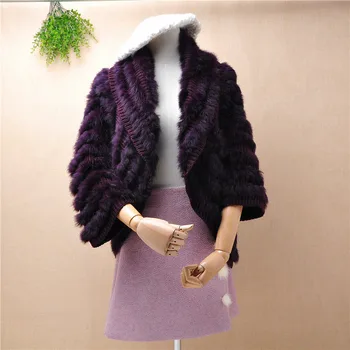 

elegant fashion short style autumn winter female women 100% angora rabbit fur turn-down neck seven sleeves slim cardigans mantle