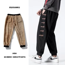 Новинка зимы, утолщенные, вельветовые штаны Для мужчин теплая Модная Повседневная с буквенным принтом штаны для бега Мужская Уличная одежда в стиле «хип-хоп», свободные штаны
