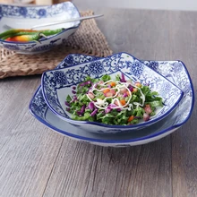 Керамическая тарелка для фруктового салата в скандинавском стиле с синим и белым цветом для дома, отеля, ресторана, специальная тарелка для супа, лапши, закуски, десерта, основная посуда для посуды