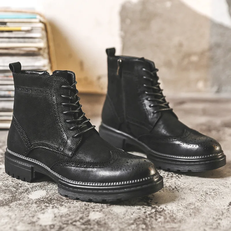

Bullock Varved Martin Boots Business British Style MEN'S SHOES Fashion Formal Wear Leather Boot MEN'S BOOTS Hight-top Short Boot
