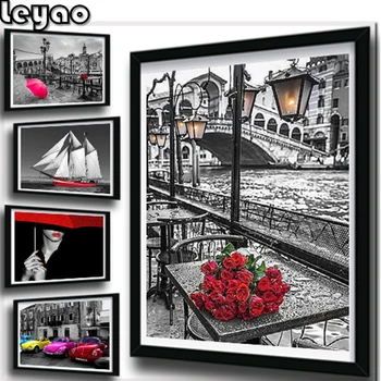 

5d diy diamond embroidery London,Red Bus,lover,Rose mosaic diamond Painting black White Red scenery full square round rhinestone