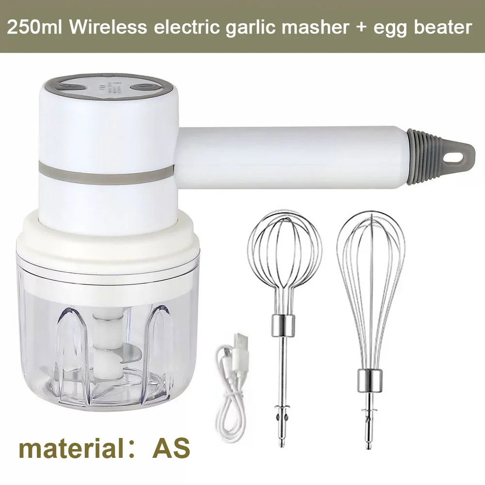 Usb 2 In 1 Wireless Electric Garlic Chopper Whisk Egg Beater With Stirring Rods Kitchen Handheld Mixer