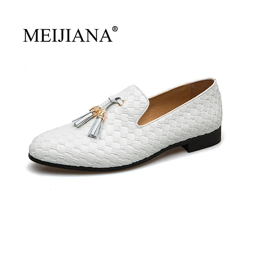 MEIJIANA/Брендовые повседневные мужские лоферы на плоской подошве; Роскошные дышащие удобные туфли; обувь для ночного клуба - Цвет: Белый