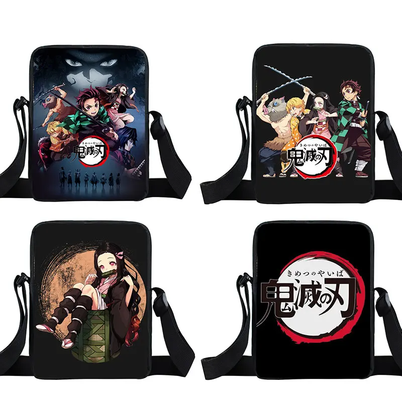 Demon Slayer-bandolera pequeña para chicas, bolso cruzado de Anime Kimetsu No Yaiba, Nezuko, Tanjirou