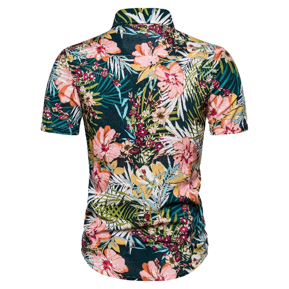 Новые летние мужские пляжные Гавайские рубашки с цветочным принтом, тропические повседневные блузки с коротким рукавом размера плюс 3XL, Мужская модная одежда s