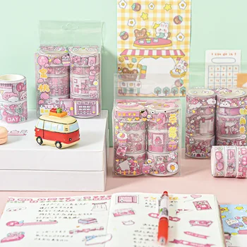 

8 Roll/set washi Tape Set washi Japanese Paper + PVC Transparent Stickers kawaii Cute Unicorn Pink Masking Tape Kit Frosted 30mm