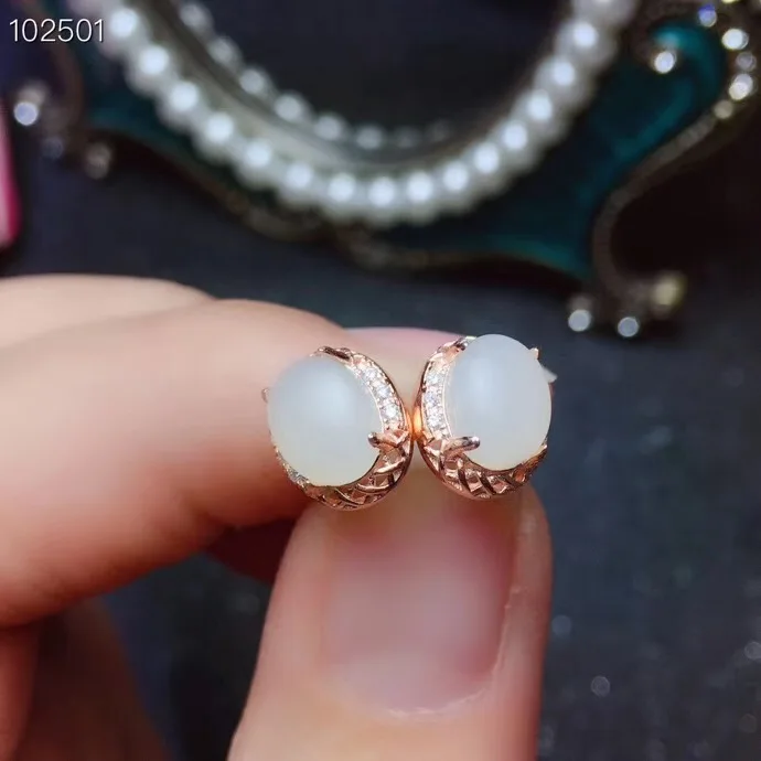 KJJEAXCMY boutique jewelry 925 sterling silver inlaid Natural White jade Necklace Ring Earring Set Support detection exquisite