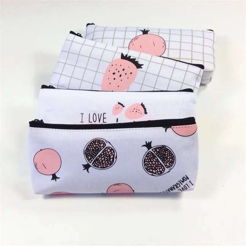 10pcs/lot Fruit series zipper pencil bag cute pencil box canvas large capacity file bag wholesale