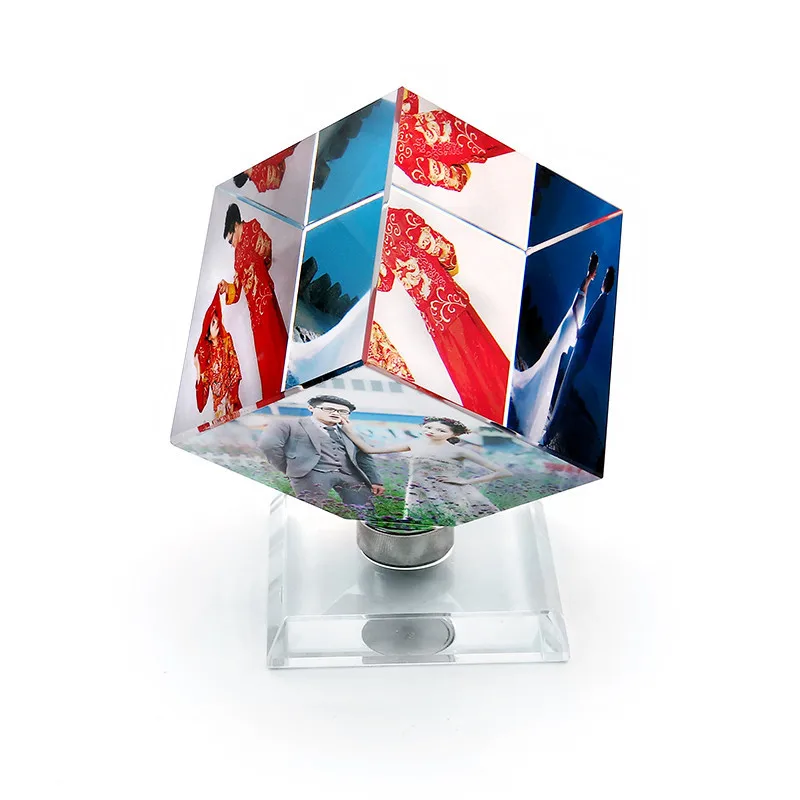 Photo Frame Family Rotating Crystal Cube Picture Album Personalized Anniversary Couples Gift With Your Own Photo