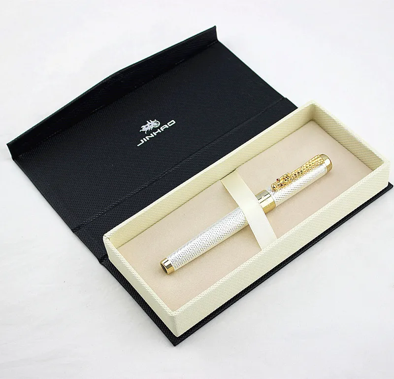 Jinhao1200 Dragon Clip 0,7 мм Ручка-роллер, средняя точка, черные чернила, серебро, золото, черный металл, подарочные шариковые ручки, офисные принадлежности - Цвет: PEN AND BOX