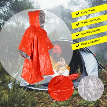 

Hiking Camping Rain Coat Unisex Rainwear Orange Emergency Raincoat Aluminum Film Disposable Poncho Cold Insulation Rainwear