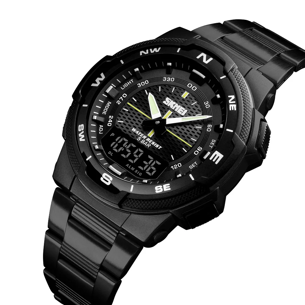 All black Мужские Цифровые часы SKMEI Брендовые мужские часы 50 м водонепроницаемые хронограф спортивные часы мужские наручные часы светодиодный Будильник мужские - Цвет: All black