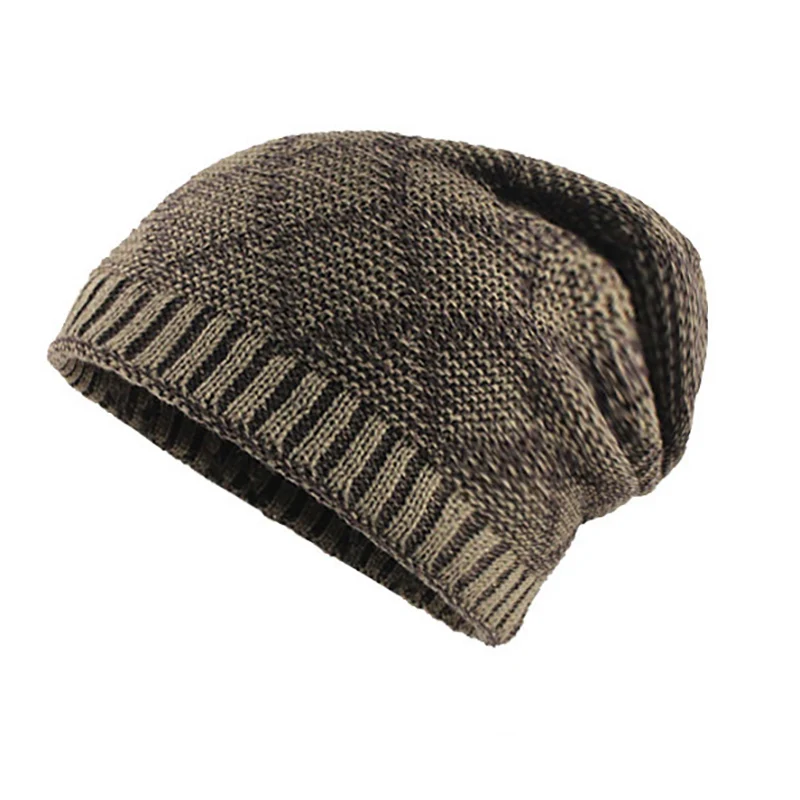 Knitted Hats For Men Winter Scarf Warm Thick Fluffy Slouchy Hats Outdoor Long Beanie Ribbed Casual Breathable Gorros - Цвет: Khaki Hat