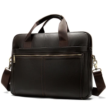 

Messenger Bag Men'S Leather 14 Inch Laptop Bag Office Briefcase Business Tote Shoulder Bag Portable Handbag For Men Dark Coffee