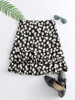 

2020 Summer New Daisy women floral flower Skirt korean style gothic jupe zaraing vadiming sheining women mini midi skirt Wd1146
