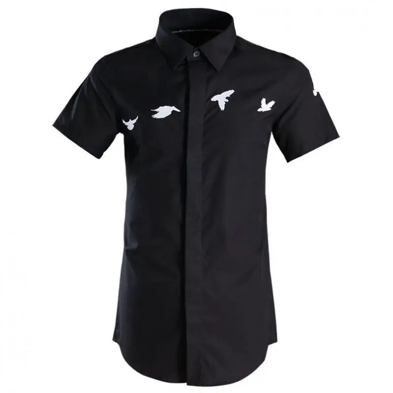 Новинка хлопковые мужские рубашки роскошные однотонные с коротким рукавом и