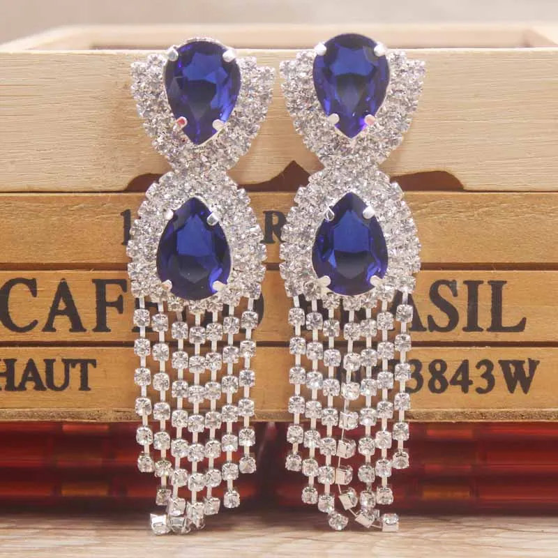 Красочные серьги-висюльки из горного хрусталя серебряные/розовое золото длинные серьги с кисточками для женщин вечерние ювелирные украшения свадебные серьги - Окраска металла: same as pic