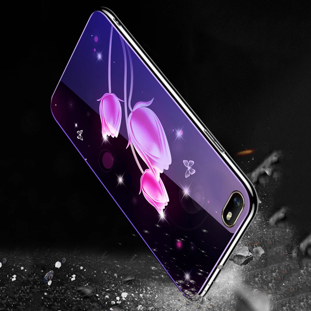 Модный чехол для Oppo A7/A7x/F9(F9 Pro)/A3s/A83/A1k/F5 Youth/A73/F3 Plus/A39 силиконовый синий светильник Coque стеклянная крышка