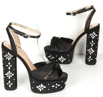

New summer ultra high heel sandals round heel waterproof table hand hot diamond sexy word party shoes.