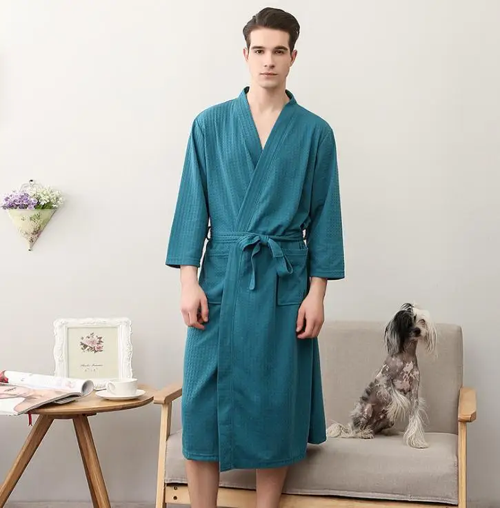 dark green man Платье для влюбленных, мужской халат, водопоглощающее, модное полотенце, банный халат, кимоно, вафельный Халат, женский, размера плюс, ночнее платье - Цвет: dark green man