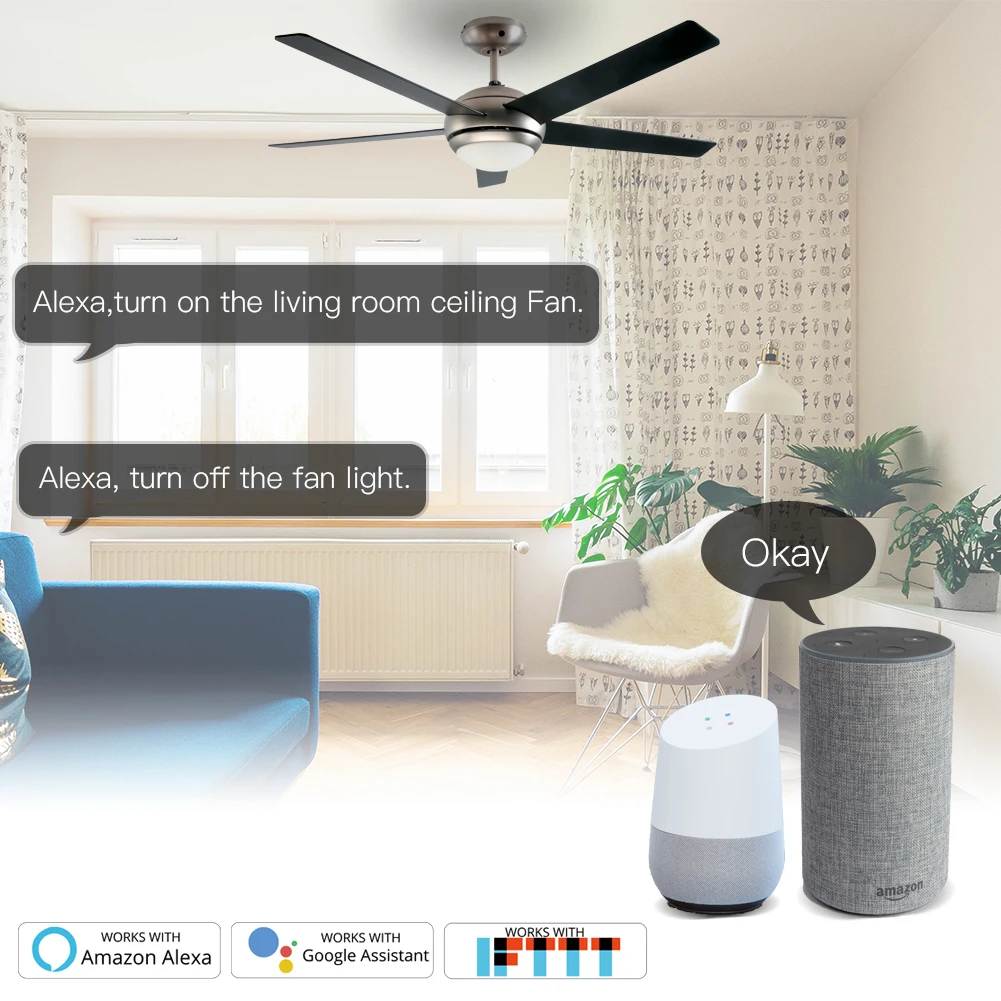 WiFi Smart Ceiling Fan Light Wall Switch,Smart Life/Tuya APP Remote Various Speed Control, Compatible with Alexa and Google Home