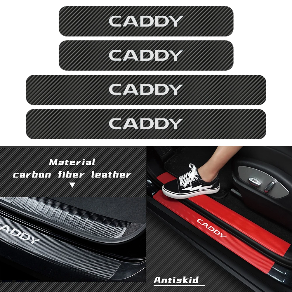 For Volkswagen VW CADDY Scirocco CC GOLF Accessories 4Pcs Car Styling Carbon fiber Door Threshold Plate Protector Stickers | Автомобили и