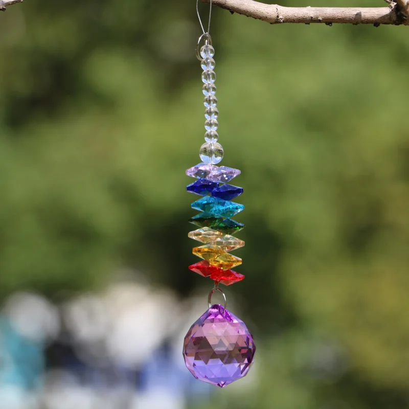 5pcs Crystal Sun Catcher Rainbow Maker Hanging Chandelier Ball Prisms Chakra Suncatcher Garden Home Decoration - Цвет: purple
