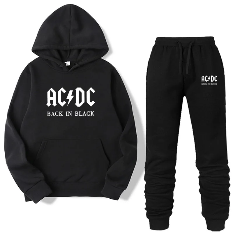 Комплект из двух предметов, модный ACDC Черный свитшот, спортивная одежда для мужчин/женщин, спортивный костюм с капюшоном, осенняя мужская брендовая одежда, толстовки+ штаны, комплекты