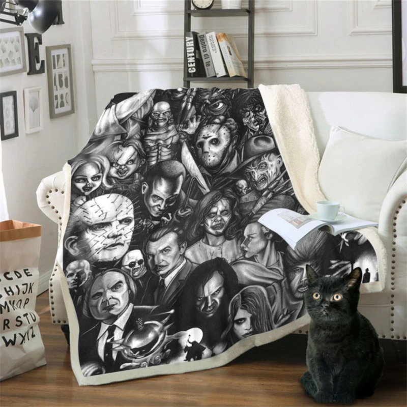 

Chunky Knit Blanket Christmas Decorations for Home Comic Character Pattern Velvet Blanket Hooded Blanket Flame Retardant