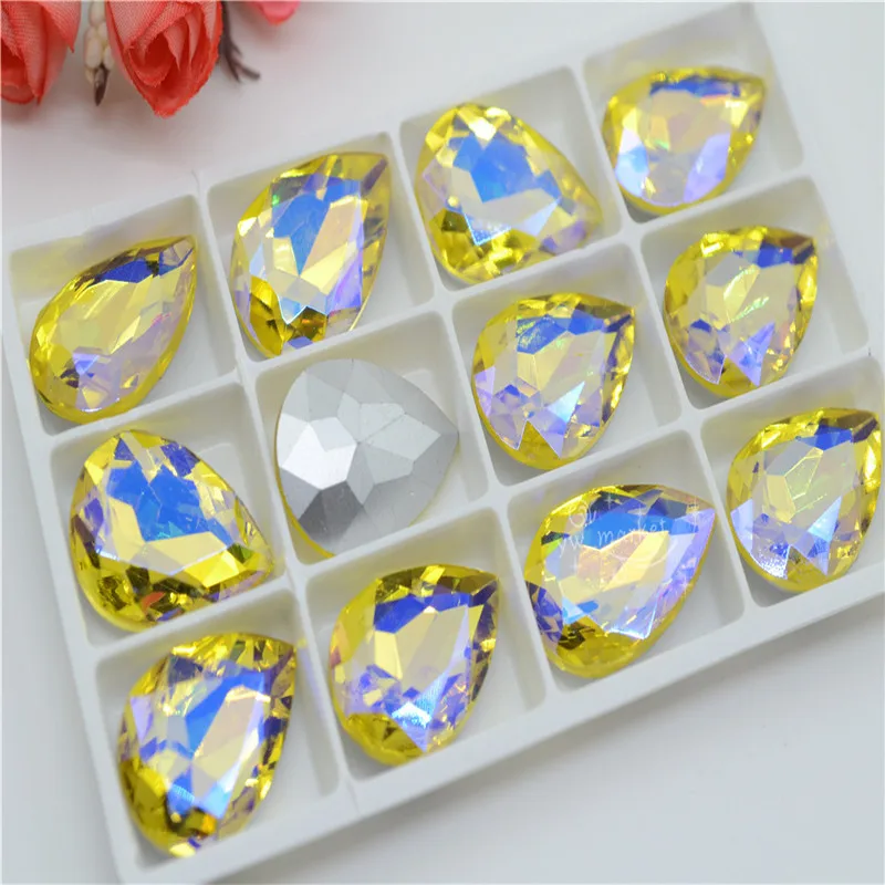 Лимон Желтый AB каплевидные стеклянные стразы груша страз изготовление каменных