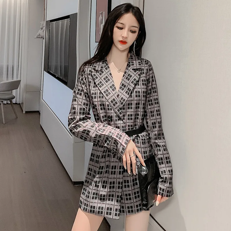 

Money Fu Renren Red British Style Plaid Suit Jacket Women's Autumn Wales Pattern Loose-Fit Casual Suit