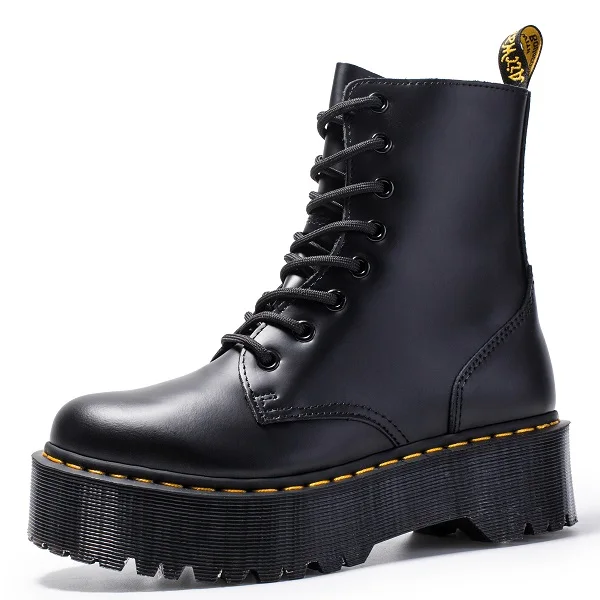 Черный Size34-41 женские мотоциклетные ботинки на массивном каблуке; сезон осень; коллекция года; модные армейские ботинки с круглым носком на шнуровке; женская обувь - Цвет: Черный