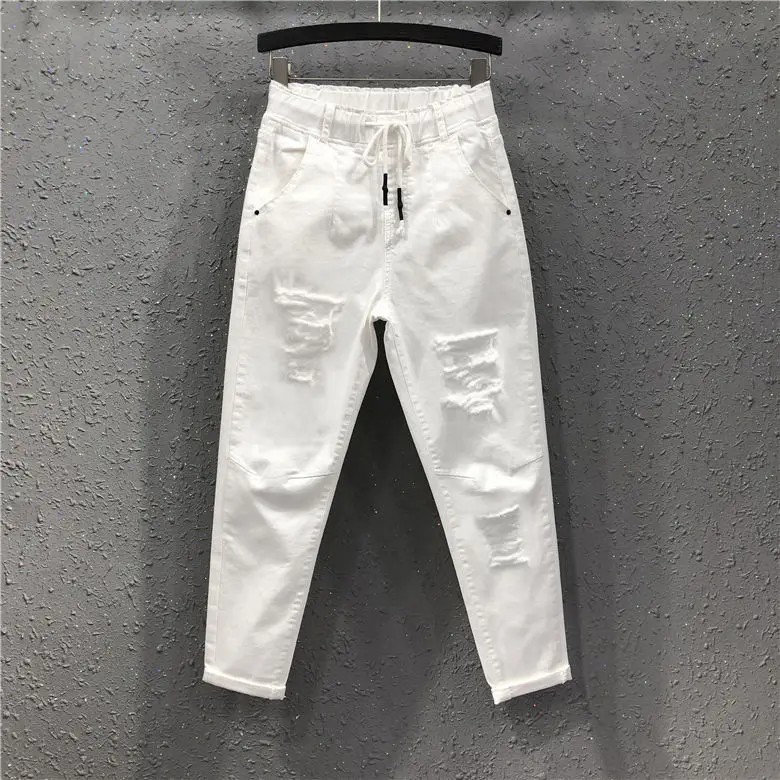 Spring and Summer New Large Size White Jeans Women Loose Wild Casual Nine Points Casual Harlan Daddy Pants Mother Jeans