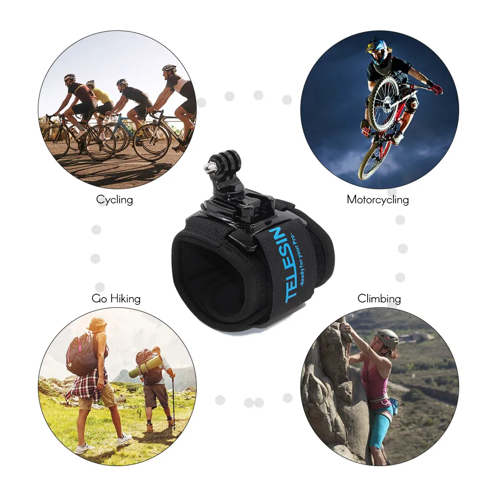 TELESIN вращающийся на 360 градусов наручный ремешок для крепления на руку держатель для GoPro Hero 7 6 5 для Xiaomi Yi 4K для экшн-камер SJCAM