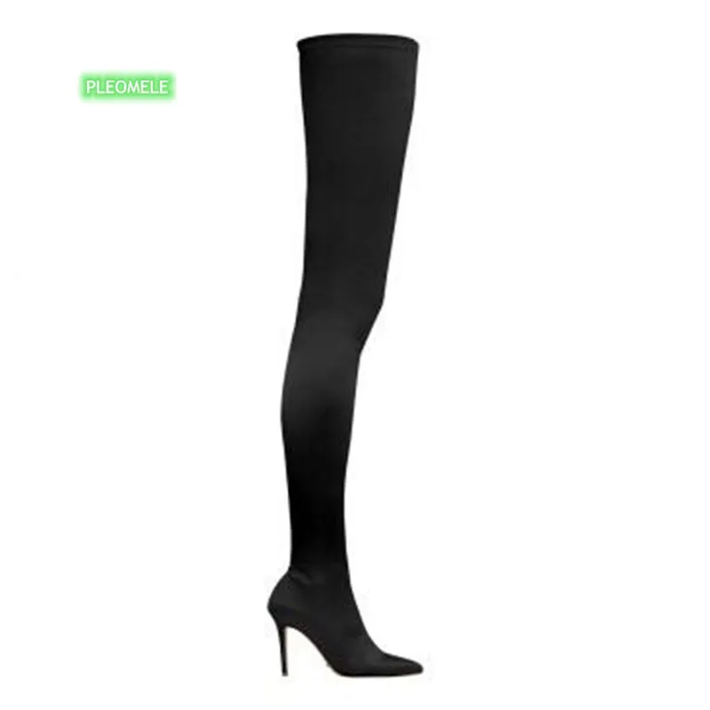 

Over the knee boots pointed stiletto boots plus velvet high heel elastic boots socks boots long tube Lycra women's boots
