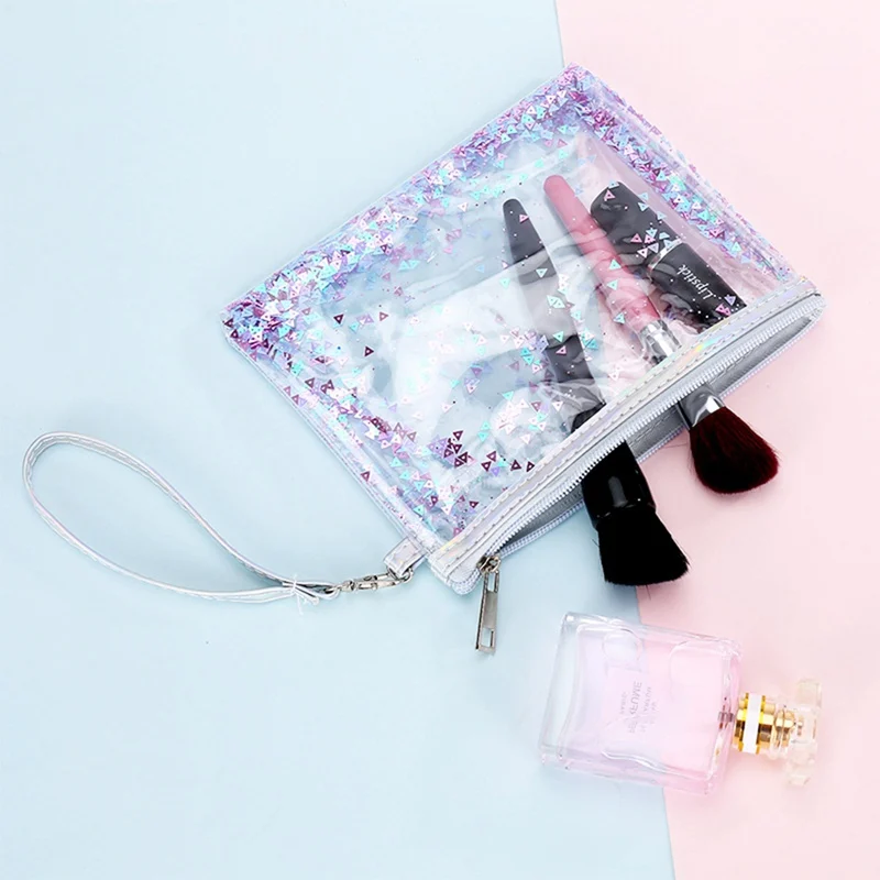 

2019 New Korean Sequins PVC Transparent Cosmetic Bag Women Travel Envelope Makeup Toiletry Organizer Case Wash Bags Pouch