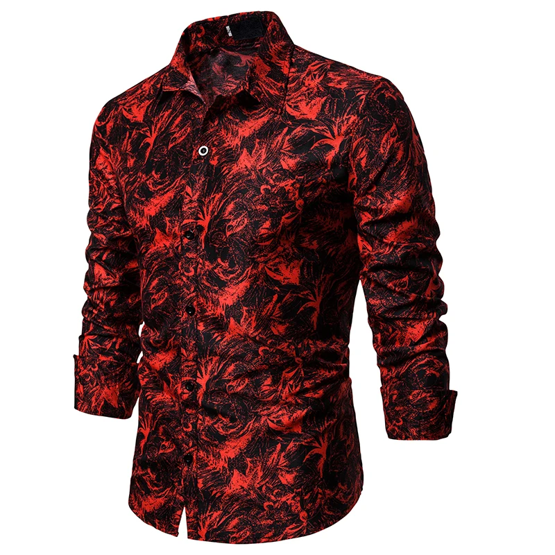 Мужские рубашки, новинка, Роскошные, Ретро стиль, красная металлическая цепочка, с принтом ключей, Social Tuxedo, облегающая сорочка, Homme Manche Longue, хип-хоп Уличная одежда