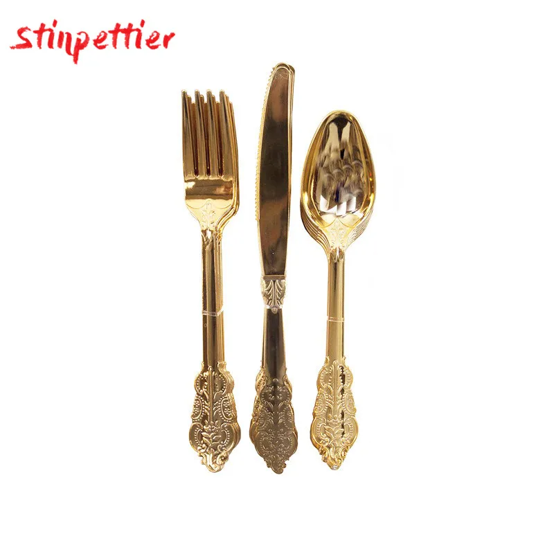 Disposable Tableware Gold Palm Leaf Plates Cups Straws Embossing Knife And Fork For Wedding Birthday Party Supplies ASD161