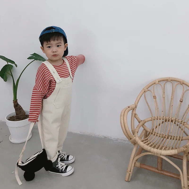 Модный хлопковый джинсовый комбинезон в Корейском стиле для мальчиков; 2 цвета; универсальные Свободные Комбинезоны для маленьких девочек; От 1 до 7 лет