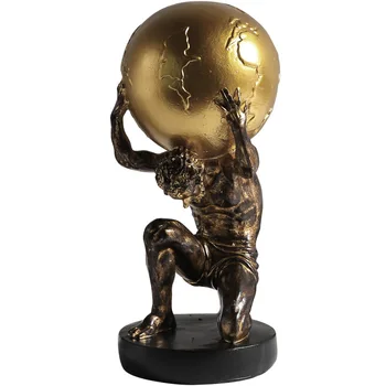 

VILEAD Retro Hercules Statue Resin Figurines Push Ball Office Living Room Decoration Hotel Club Bar Decor