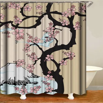 

Pink peach print waterproof shower curtain polyester washable fabric shower curtain curtain home decoration belt 12 hook