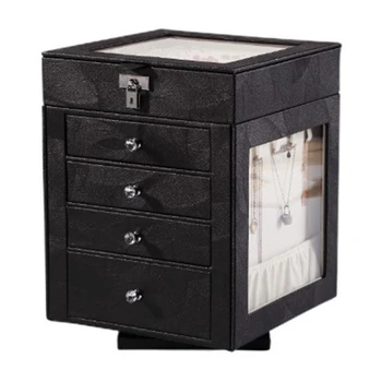 

360-Degree Rotating Makeup Organizer Box Multi-Function Cosmetic Storage Box PU Leather Home Storage Organizer